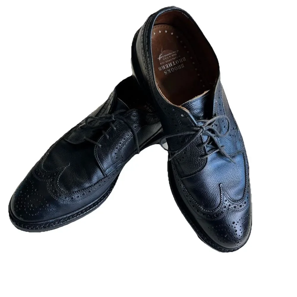 Brooks Brothers Wingtip Brogue Shoes 10.5 Black Imperial Leather Goodyear Welted